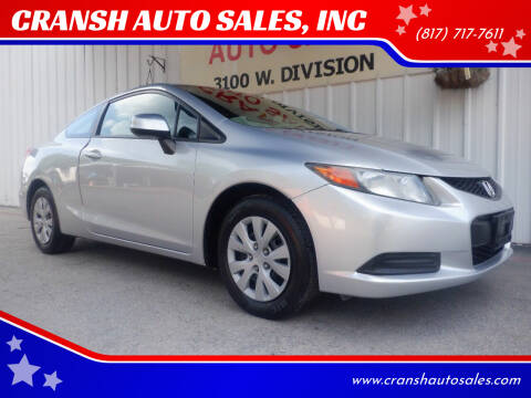 2012 Honda Civic for sale at CRANSH AUTO SALES, INC in Arlington TX