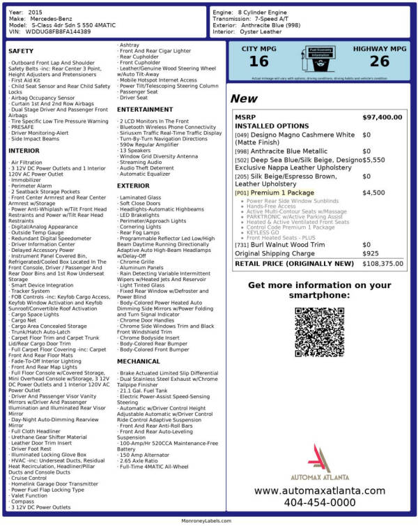 2015 Mercedes-Benz S-Class S 550 4MATIC