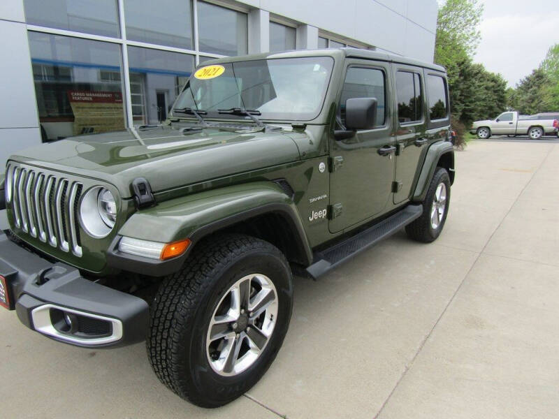 Used 2021 Jeep Wrangler Unlimited Sahara with VIN 1C4HJXEG0MW557282 for sale in Jackson, Minnesota