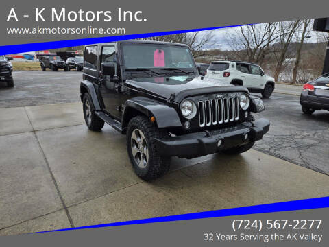 2016 Jeep Wrangler for sale at A - K Motors Inc. in Vandergrift PA