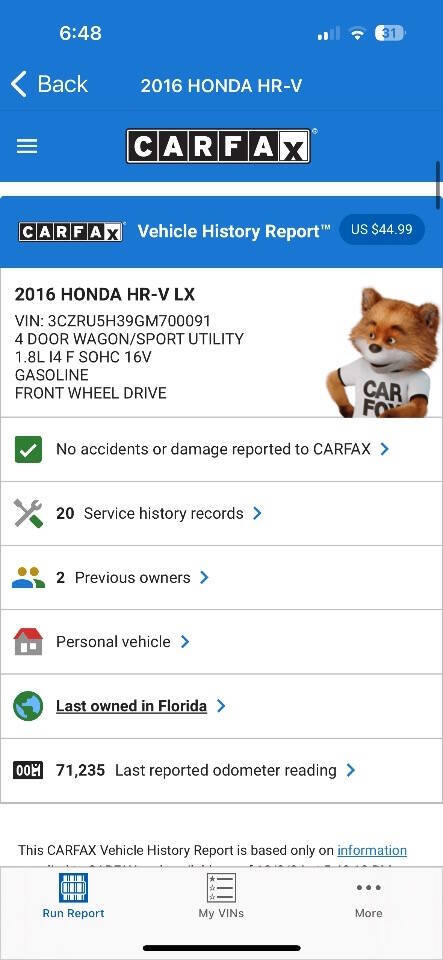 2016 Honda HR-V for sale at LP AUTO SALES in Naples, FL