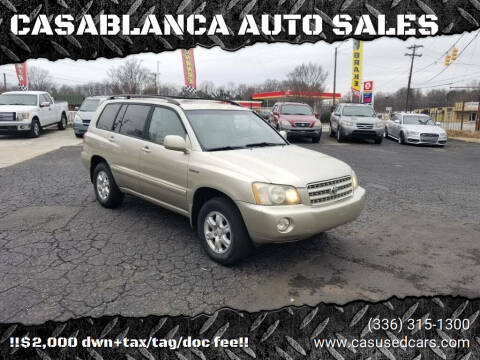 2002 Toyota Highlander for sale at CASABLANCA AUTO SALES in Greensboro NC