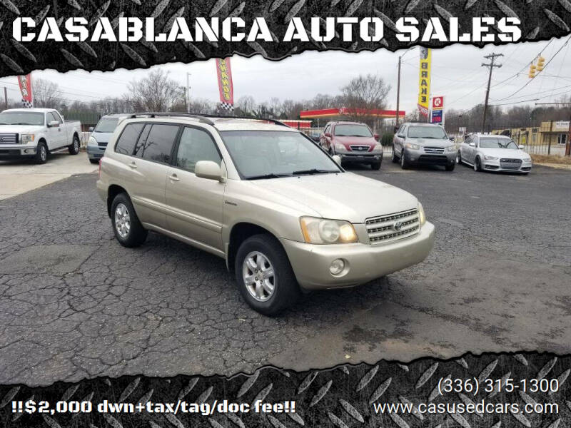 2002 Toyota Highlander for sale at CASABLANCA AUTO SALES in Greensboro NC