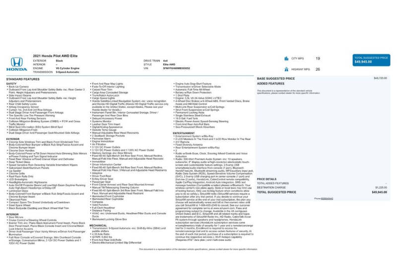 2021 Honda Pilot Elite