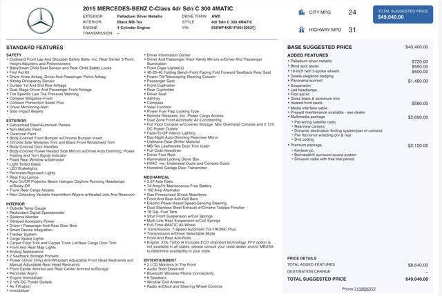 2015 Mercedes-Benz C-Class C 300 4MATIC