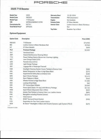 2025 Porsche 718 Boxster