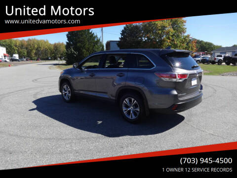 2014 Toyota Highlander for sale at United Motors in Fredericksburg VA