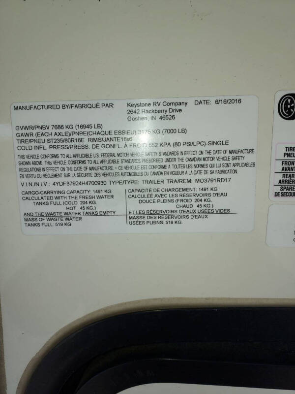 2017 Keystone RV Montana Mo3791rd17