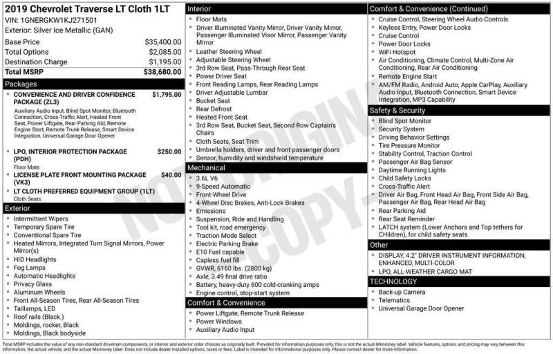 2019 Chevrolet Traverse LT Cloth