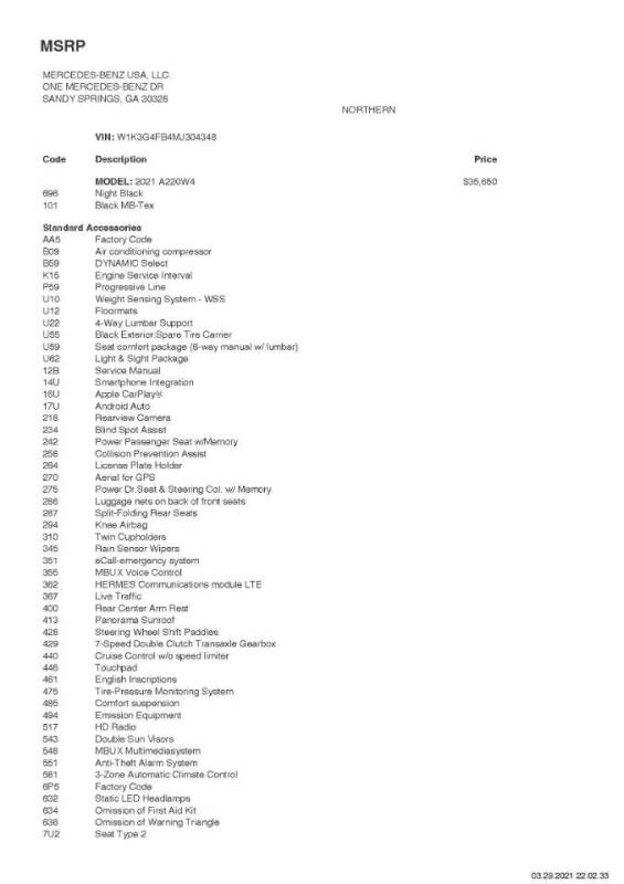 2021 Mercedes-Benz A-Class A 220 4MATIC