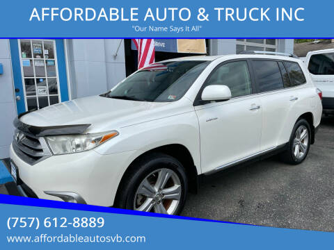 2013 Toyota Highlander for sale at AFFORDABLE AUTO & TRUCK INC in Virginia Beach VA