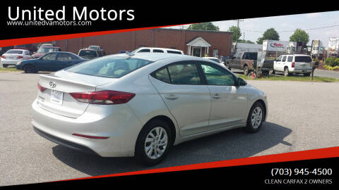 2017 Hyundai Elantra for sale at United Motors in Fredericksburg VA