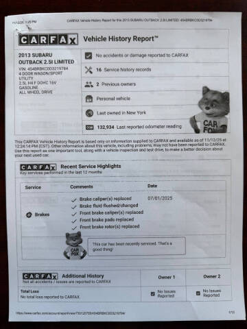 2013 Subaru Outback 2.5i Limited