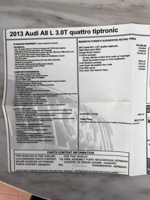 2013 Audi A8 L 3.0T quattro