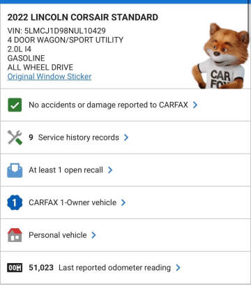 2022 Lincoln Corsair Standard
