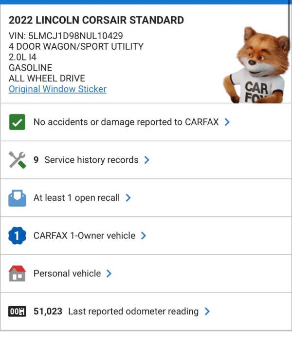 2022 Lincoln Corsair Standard