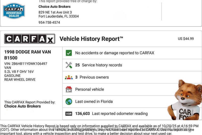 1998 Dodge Ram Van 1500