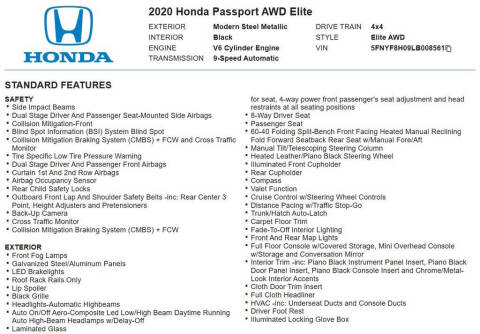 2020 Honda Passport Elite