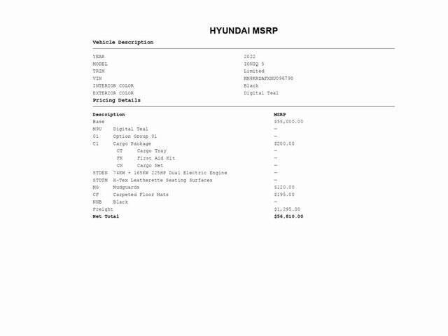 Used 2022 Hyundai IONIQ 5 Limited with VIN KM8KRDAFXNU096790 for sale in Conshohocken, PA