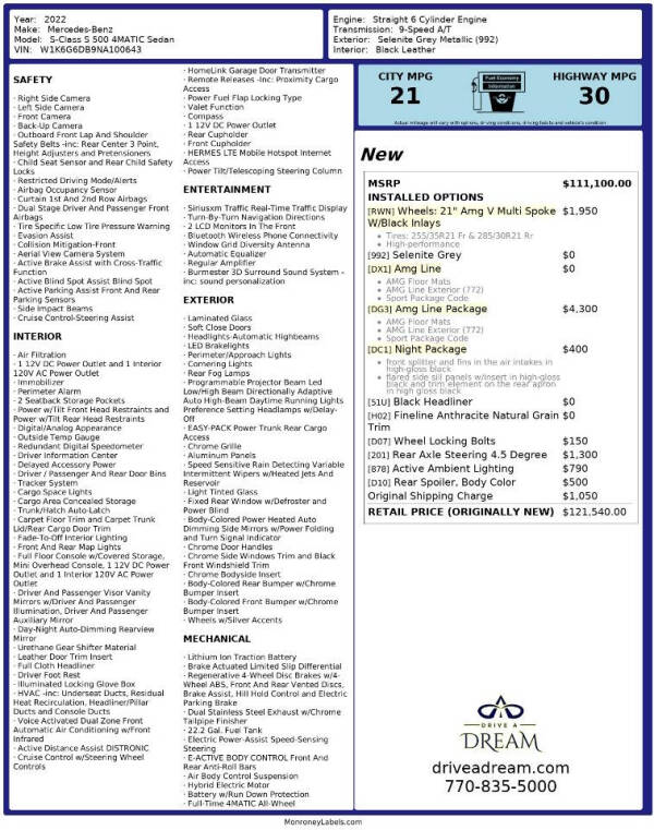 2022 Mercedes-Benz S-Class S 500 4MATIC