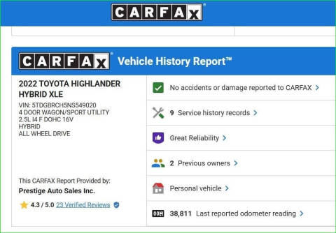 2022 Toyota Highlander Hybrid XLE