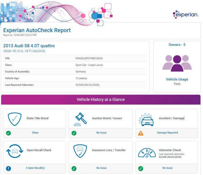 2013 Audi S8 4.0T quattro