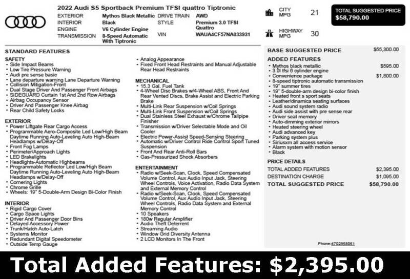 2022 Audi S5 Sportback 3.0T quattro Premium