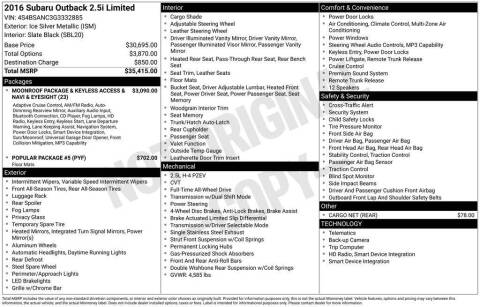 2016 Subaru Outback 2.5i Limited
