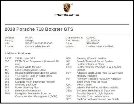 2018 Porsche 718 Boxster GTS