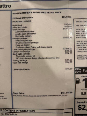 2020 Audi SQ7 4.0T quattro Prestige