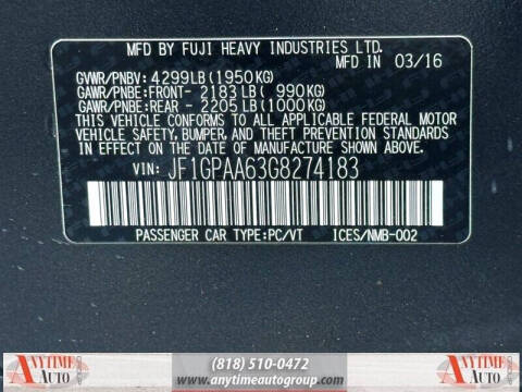 2016 Subaru Impreza 2.0i