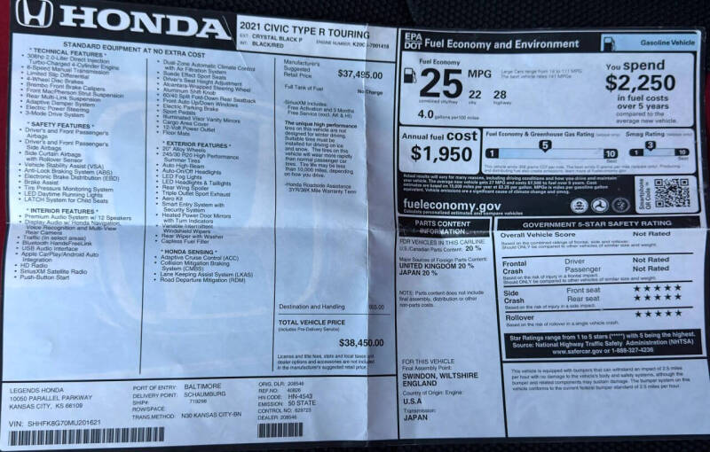 2021 Honda Civic Type R Touring