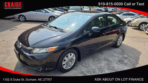 2012 Honda Civic for sale at CRAIGE MOTOR CO in Durham NC