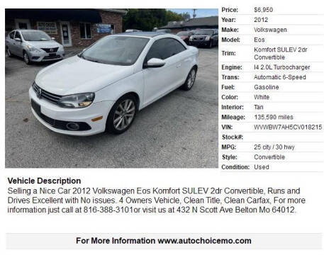 2012 Volkswagen Eos Komfort SULEV