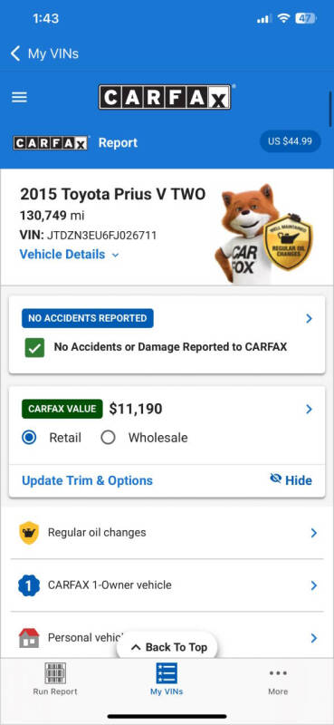 2015 Toyota Prius v Two