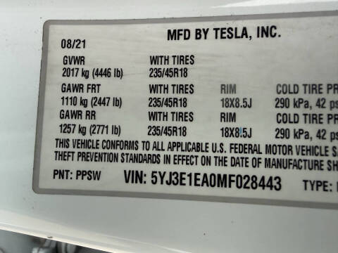 2021 Tesla Model 3 Standard Range Plus