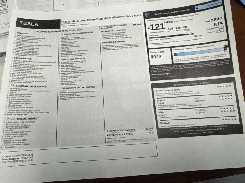 2020 Tesla Model 3 Long Range