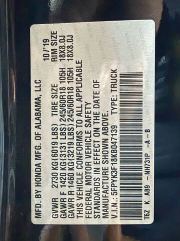 2019 Honda Ridgeline Sport