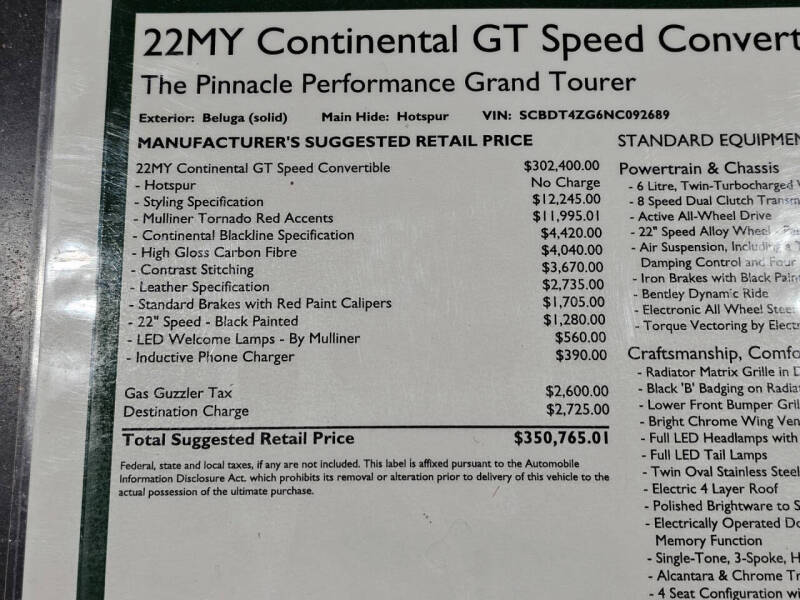 2022 Bentley Continental GTC Speed
