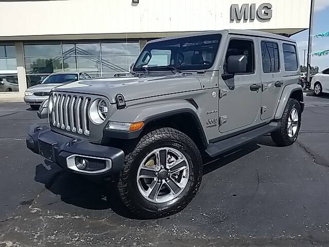 Used 2020 Jeep Wrangler Unlimited Sahara with VIN 1C4HJXEN6LW336055 for sale in Bellefontaine, OH