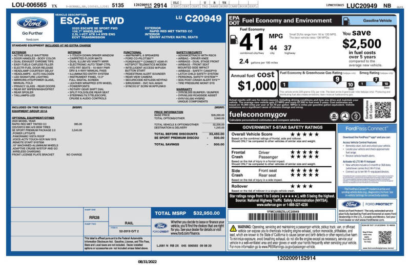 2020 Ford Escape Hybrid SE Sport