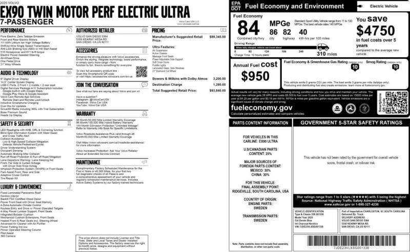 2025 Volvo EX90 Twin Performance Ultra 7P