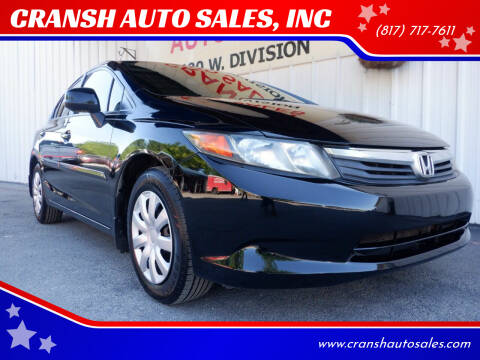 2012 Honda Civic for sale at CRANSH AUTO SALES, INC in Arlington TX
