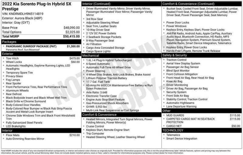 2022 Kia Sorento Plug-In Hybrid SX Prestige