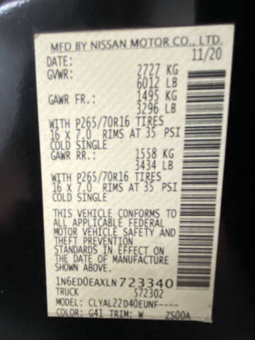 2020 Nissan Frontier SV