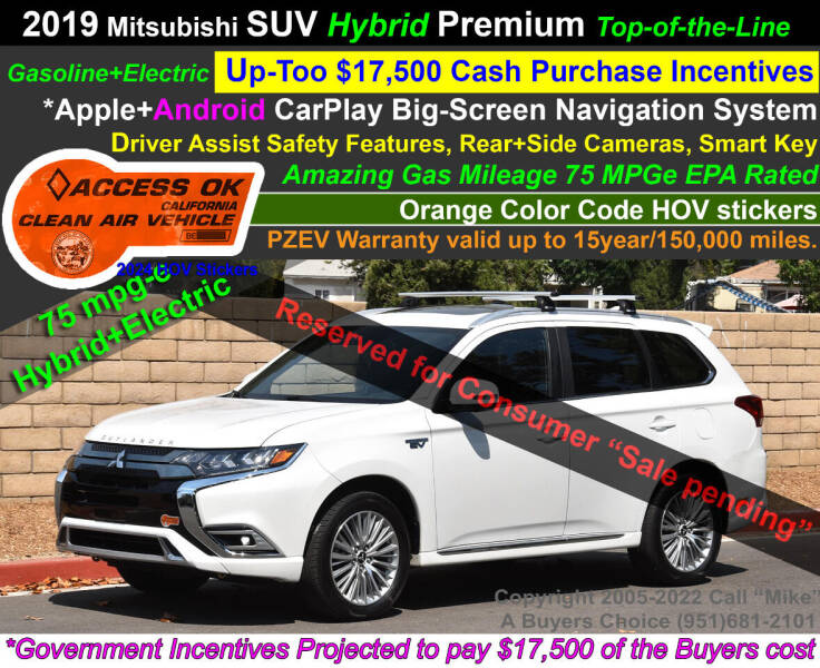 2019 Mitsubishi Outlander PHEV for sale at A Buyers Choice in Jurupa Valley CA