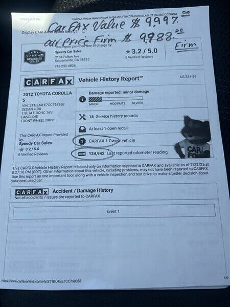 2012 Toyota Corolla S