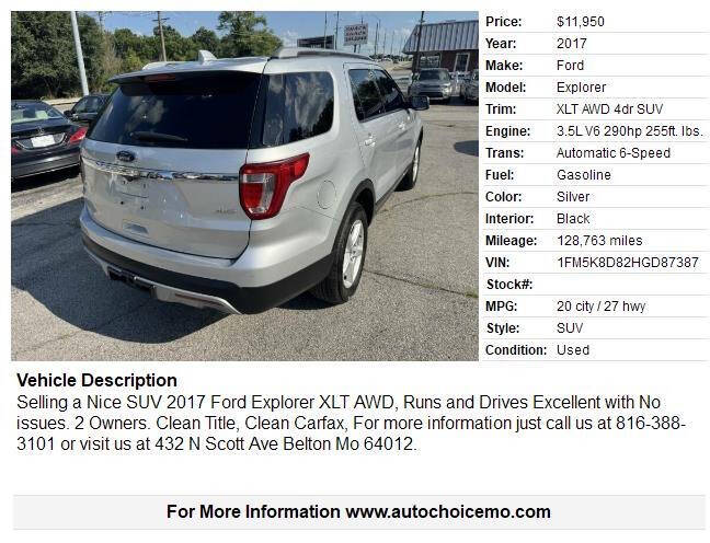 Silver 2017 Ford Explorer XLT AWD XLT 4dr SUV 2