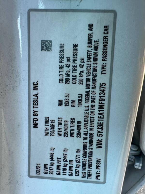 2021 Tesla Model 3 Standard Range Plus