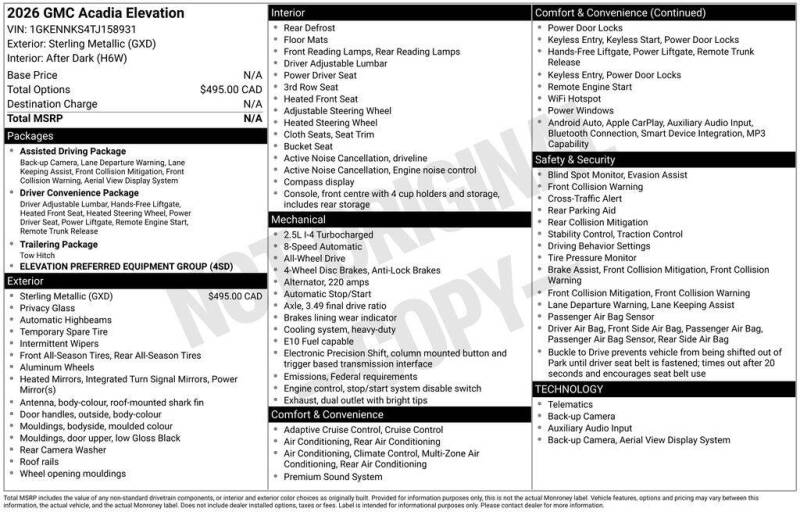 2026 GMC Acadia Elevation
